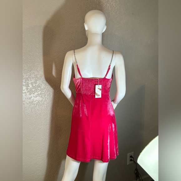 🥳♥️ Chelsea & Violet Fuschia Velvet Rhinestone Strap Mini Dress - Picture 6 of 7